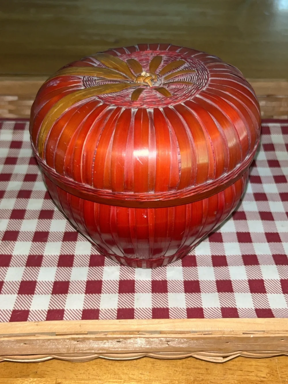 Handwoven Red Decorative Rattan Apple Basket Home Accents